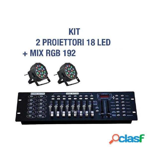 KIT PAR LED FARO RGB 36 LED STROBO PROGRAMMABILE DMX + MIXER