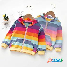 Kids Girls Pullover Long Sleeve Rainbow Color Block Purple