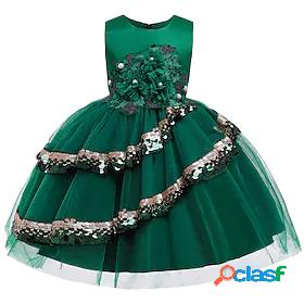 Kids Little Dress Girls Party Layered Dress Sequins Mesh