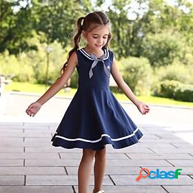 Kids Little Dress Girls Striped Solid Color School Uniforms