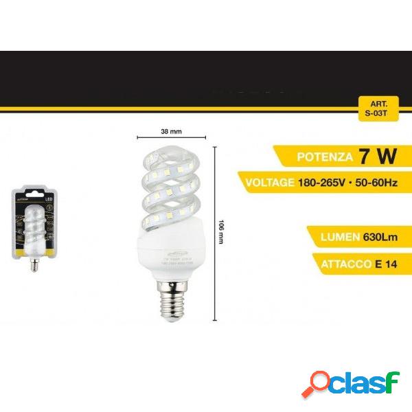 LAMPADINA LED A SPIRALE E14 7 W 40D LUCE BIANCA FREDDA CALDA