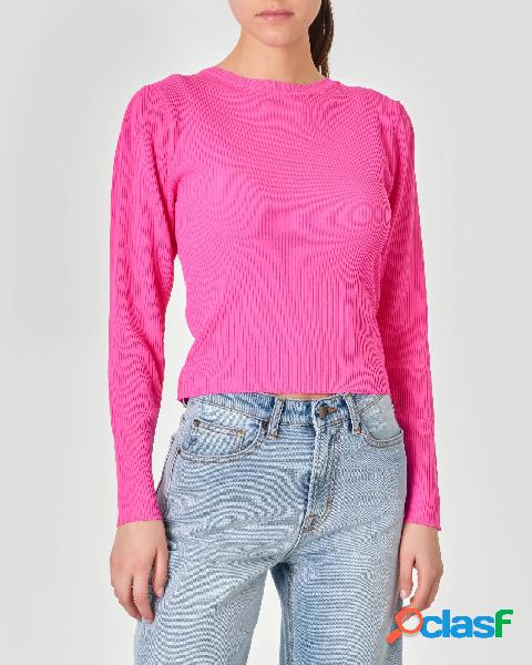 Maglia fucsia in misto viscosa a costine con spalle a sbuffo