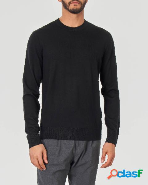 Maglioncino nero in lana merino con logo jacquard tono su