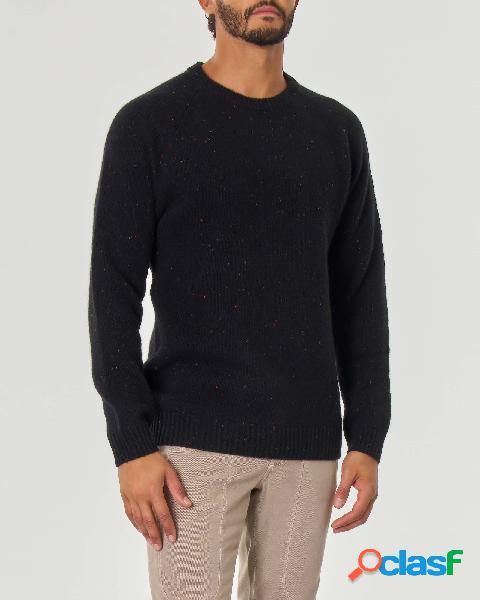 Maglione nero in misto lana e cotone effetto bottonato