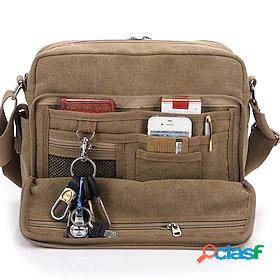 Mens Bags Canvas Crossbody Bags Zipper Solid Color Daily