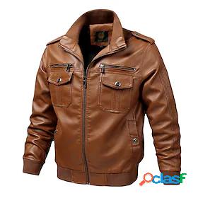 Men's Faux Leather Jacket Full Zip Simple Chic Modern Daily