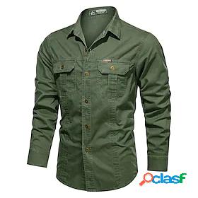 Mens Shirt Cargo Shirt Collar Button Down Collar Solid