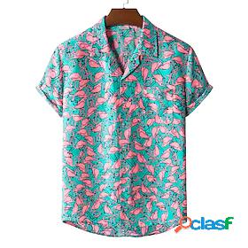 Mens Shirt Classic Collar Flamingo Green Other Prints Short