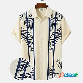 Mens Shirt Turndown Leaves Blue 3D Print Short Sleeves