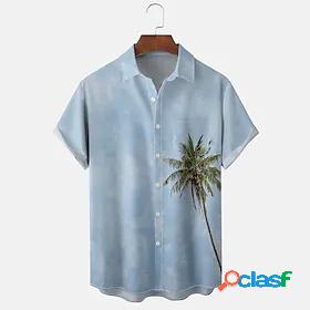 Mens Shirt Turndown Tree Light Blue 3D Print Short Sleeve 3D