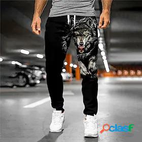 Mens Sweatpants Joggers Trousers Pants Graphic Wolf