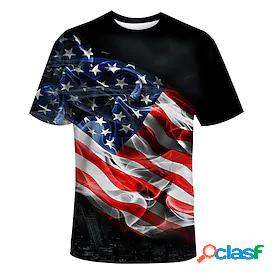 Mens T shirt Tee Crew Neck Graphic National Flag Black / Red