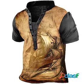 Mens T shirt Tee Henley Shirt Tee Stand Collar Graphic Color