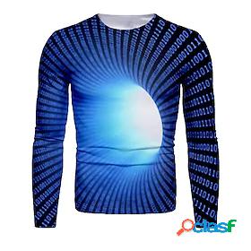 Mens T shirt Tee Round Neck Graphic Abstract 3D Black Blue