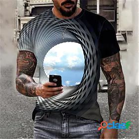 Men's T shirt Tee Round Neck Optical Illusion Clouds Black