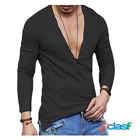 Mens T shirt Tee Shirt Deep V Graphic Solid Colored White