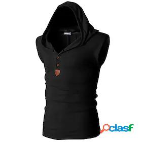 Men's Tank Top Vest Hooded Graphic Solid Colored White Black