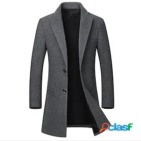 Mens Trench Coat Daily Overcoat Wool Fall Basic Solid