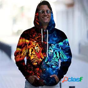 Mens Unisex Hoodie Pullover Hoodie Sweatshirt Tiger Graphic