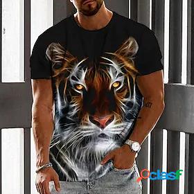 Mens Unisex T shirt Tee Crew Neck Tiger Graphic Prints Black