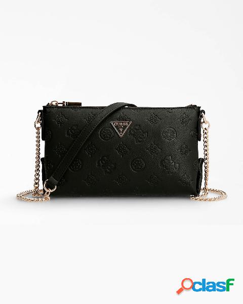 Mini cross bag in similpelle nera con logo impresso all over