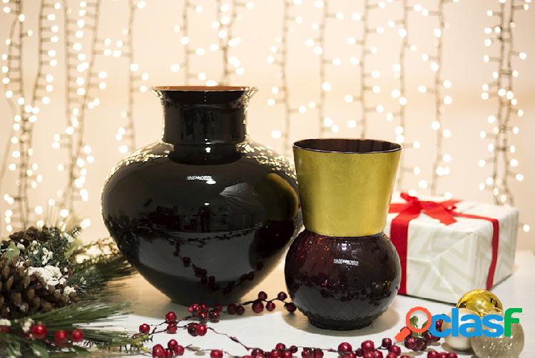 Nasonmoretti Vaso Antares vetro di Murano nero rosso nero