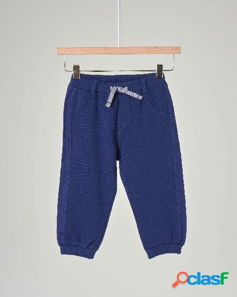Pantalone blu in felpa di cotone stretch 6-18 mesi