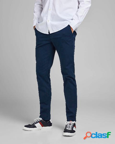 Pantalone chino blu slim fit in cotone stretch armaturato
