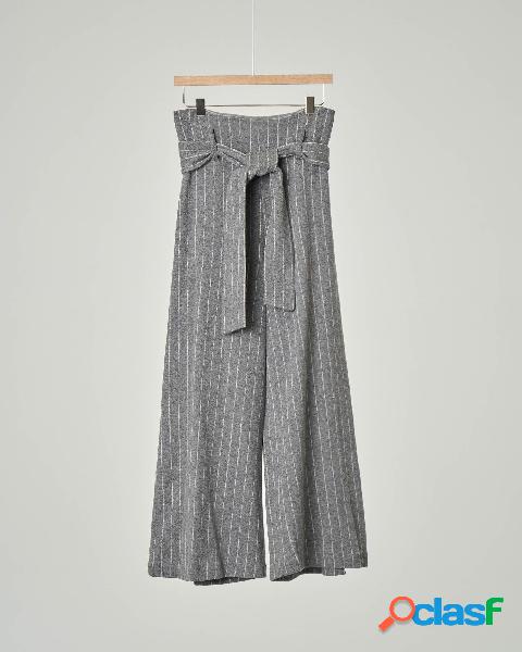 Pantalone grigio gessato cropped con cintura 32-36