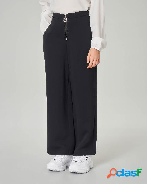 Pantalone nero a palazzo in crêpe a vita alta S-XL