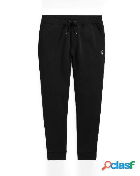 Pantalone nero in interlock di cotone con coulisse in vita e