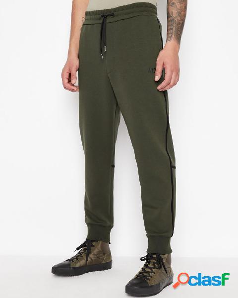 Pantalone verde militare in felpa di cotone con logo e