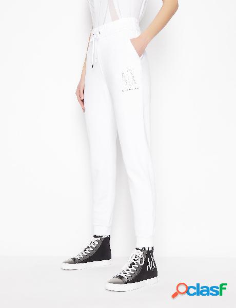 Pantaloni bianchi in felpa di cotone con scritta logo a