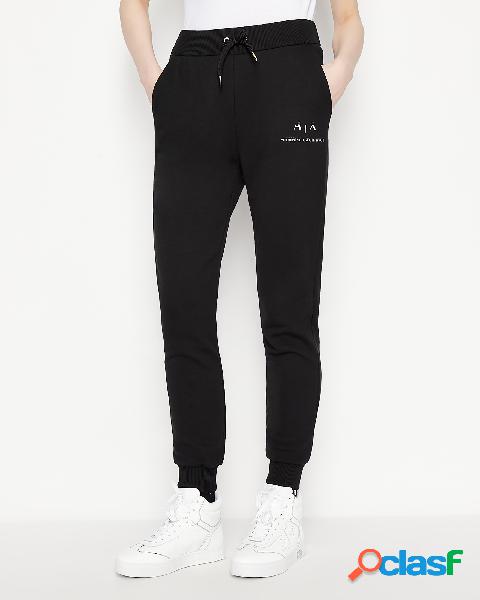 Pantaloni neri in felpa di misto cotone con scritta logo