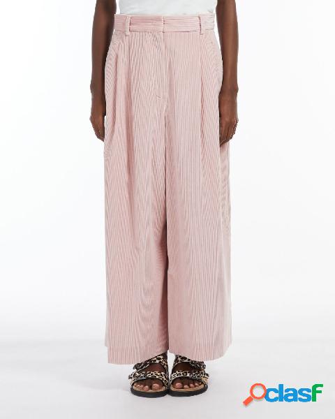 Pantaloni palazzo rosa dal taglio cropped in velluto a righe