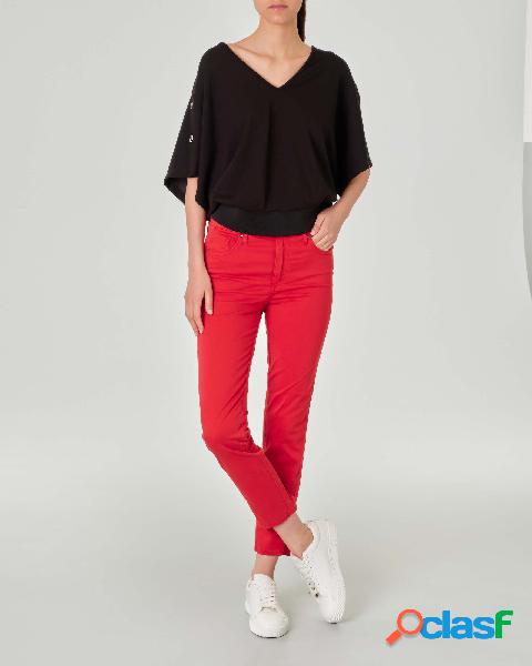 Pantaloni rossi skinny in misto cotone stretch con spacchi