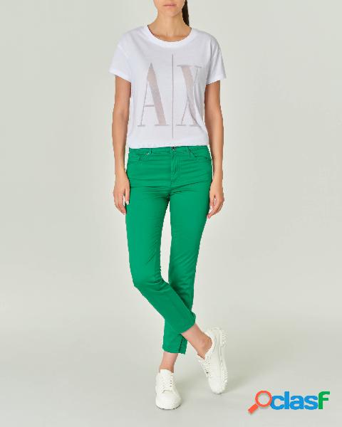 Pantaloni skinny verde smeraldo in misto cotone stretch con