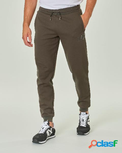 Pantaloni verde militare in felpa di misto cotone con logo