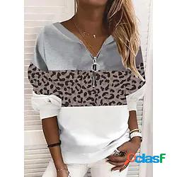 Per donna Felpa Maglione A V Leopardo Color Block Chiusura