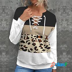 Per donna Felpa Maglione A V Leopardo Color Block Lacci