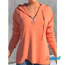 Per donna Felpa con cappuccio pullover Liscio Chiusura lampo
