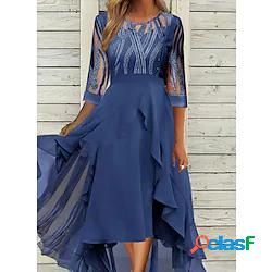 Per donna Vestito svasato Abito midi Vestito maxi Blu Manica