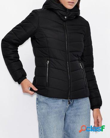 Piumino in tessuto tecnico stretch nero con cappuccio