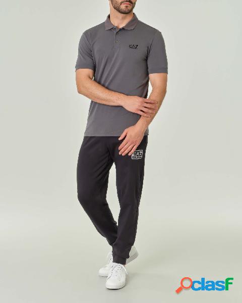 Polo grigio piombo in jersey di cotone stretch con logo EA7