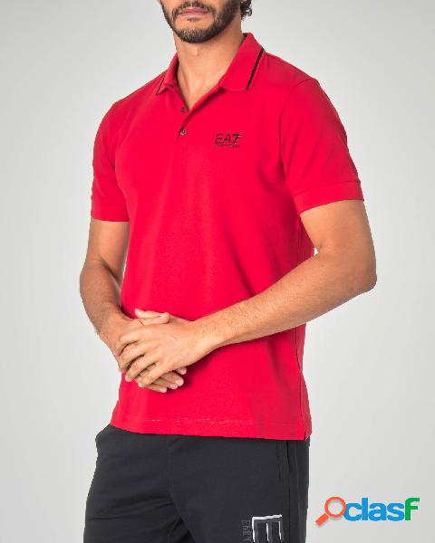 Polo rossa in piquet di cotone stretch con bordino in