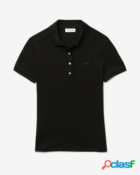 Polo slim fit nera in piquet di cotone stretch con mini logo