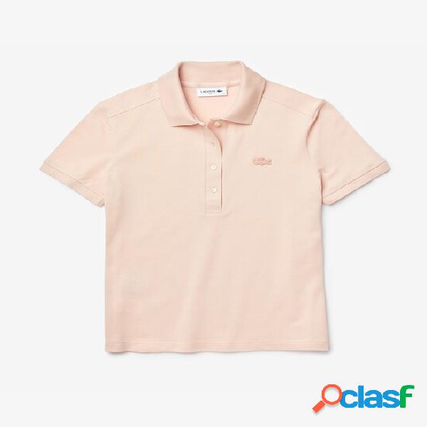 Polo slim fit rosa in piquet di cotone stretch con mini logo