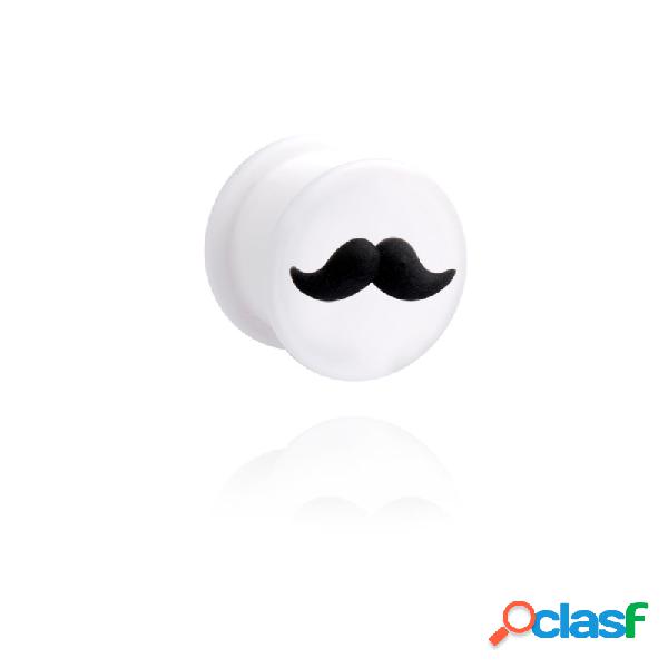 Ribbed plug (silicone, white) con mustache Silicone Tunnel &