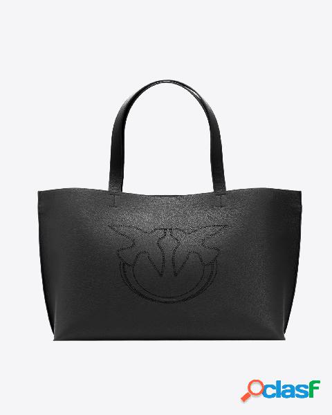 Shopping bag Everyday in pelle bottolata nera con maxi logo