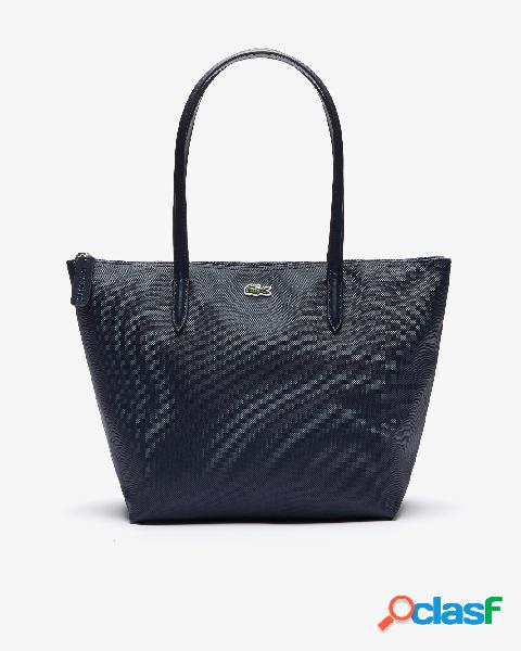 Shopping bag blu misura media in tela piqué con logo